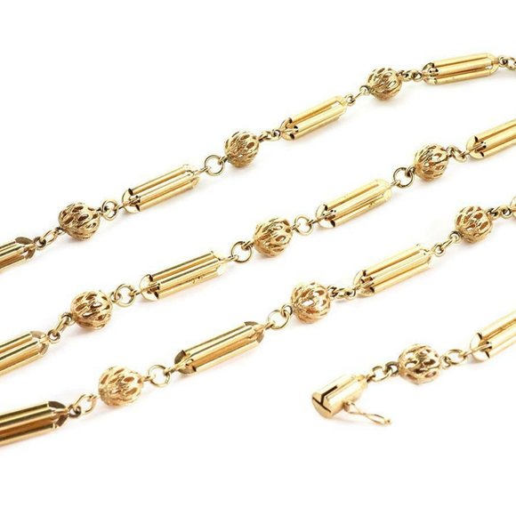 14k Gold Column Bar & Filigree Ball Motif Necklace - Picture 4 of 6
